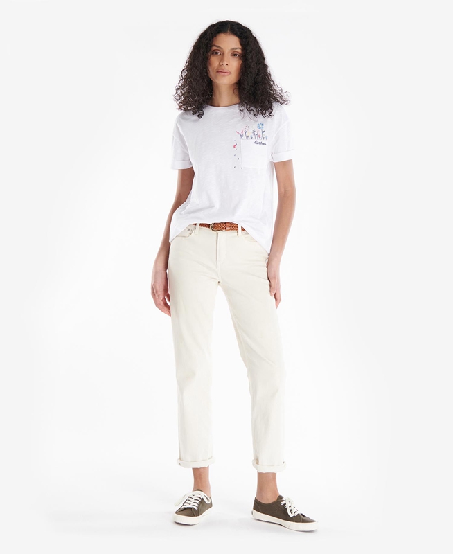 Women's Barbour Evergreen T Shirts White | WFRP-87263