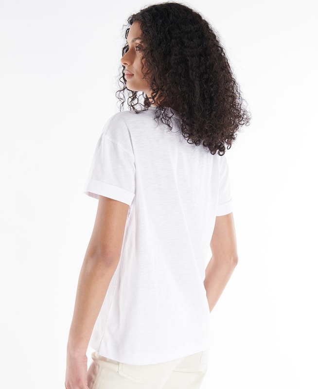 Women's Barbour Evergreen T Shirts White | WFRP-87263