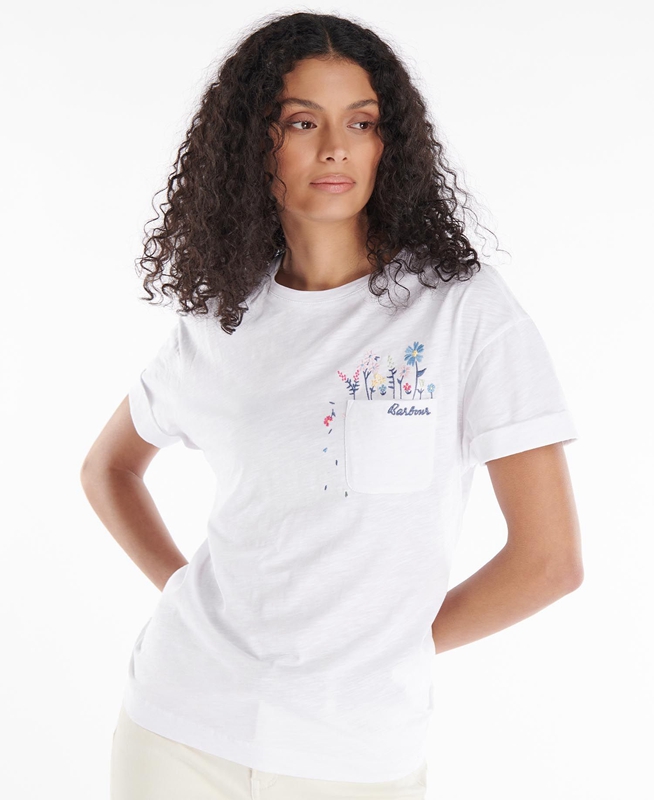 Women's Barbour Evergreen T Shirts White | WFRP-87263