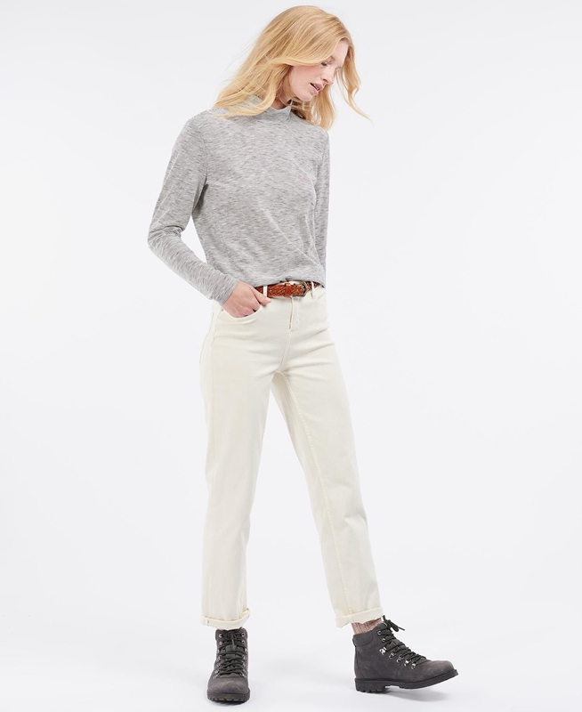 Women's Barbour Leathes Top T Shirts Cream | BDLI-31460
