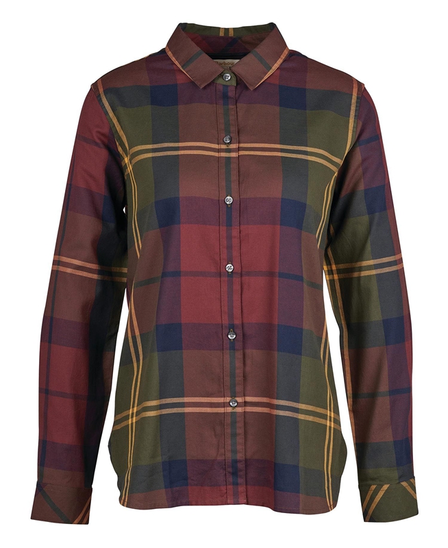 Women's Barbour Moorland Shirts Burgundy | OYQK-39470
