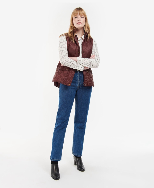 Women's Barbour Otterburn Vest Burgundy | WMXU-41865