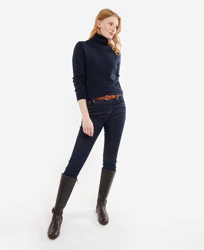 Women's Barbour Pendle Roll-Neck Sweaters Navy | FBRT-69710