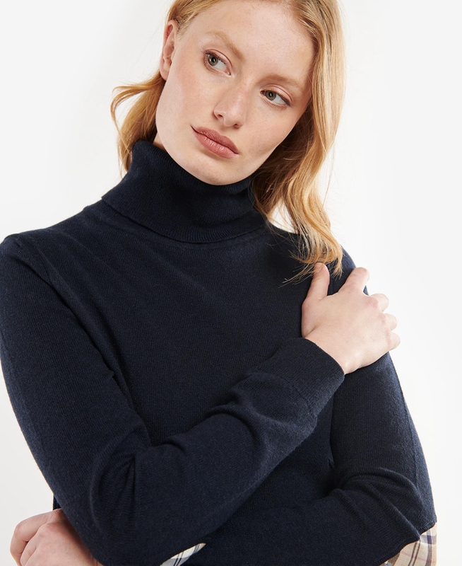 Women's Barbour Pendle Roll-Neck Sweaters Navy | FBRT-69710