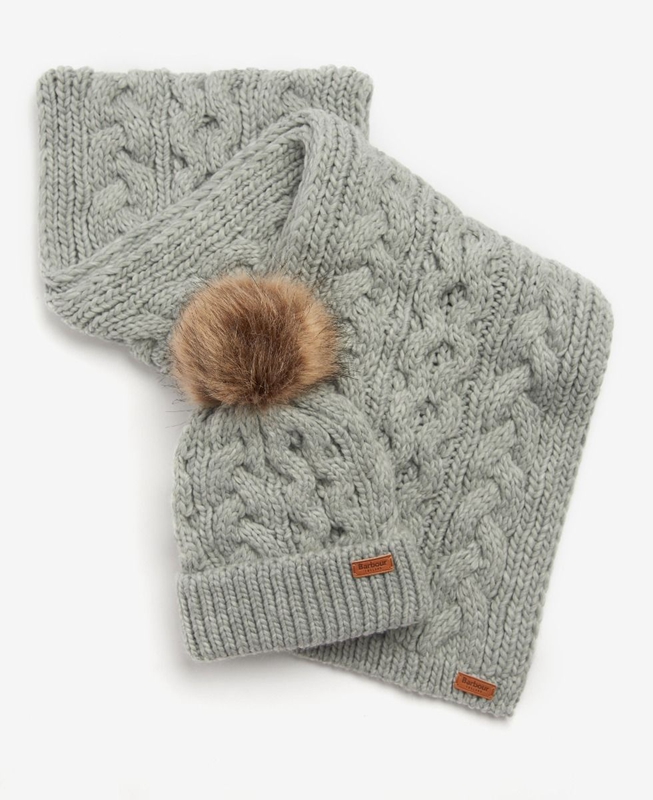 Women\'s Barbour Penshaw Beanie & Scarf Set Hats Grey | QAGC-73580
