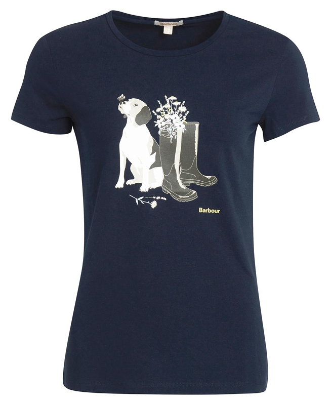 Women's Barbour Rowen T Shirts Navy | BIPC-23851