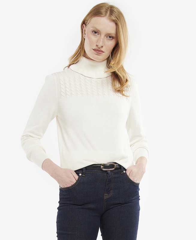 Women\'s Barbour Scarlet Knit Sweaters White | VESO-42051