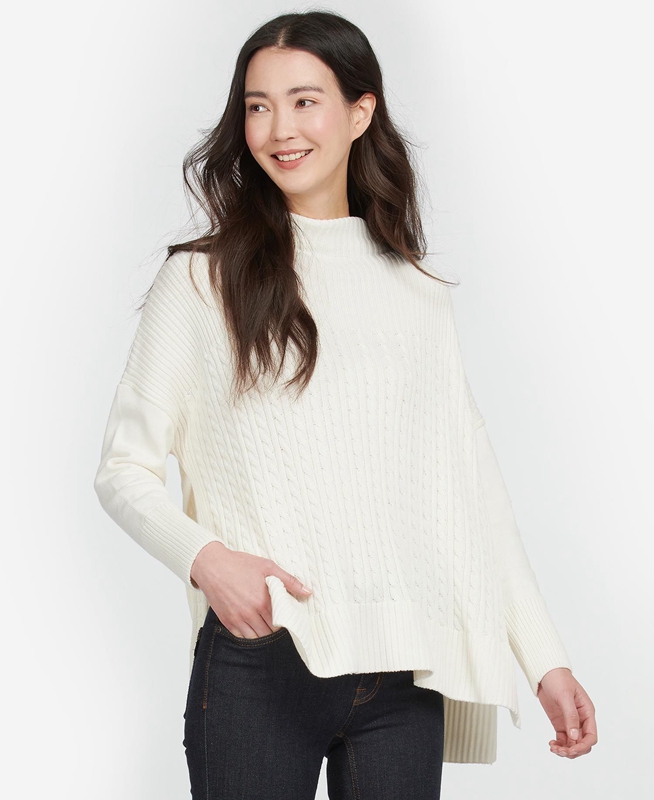 Women\'s Barbour Stitch Guernsey Cape Sweaters Cream | FXTN-08135