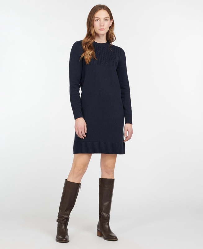 Women's Barbour Stitch Guernsey Dress Navy | OTPU-61359