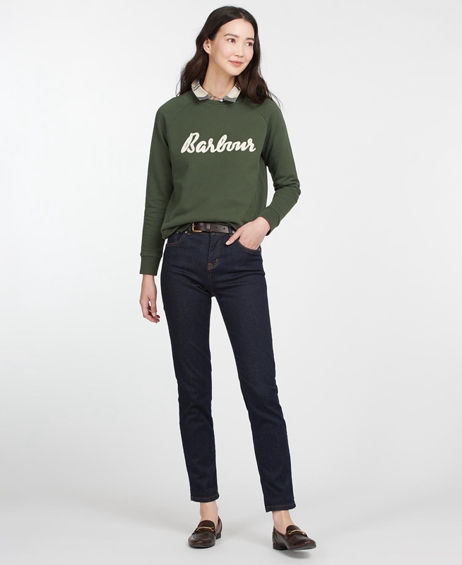 Women's Barbour Sweatshirt Otterburn Sweatshirts Olive | SZMJ-25467