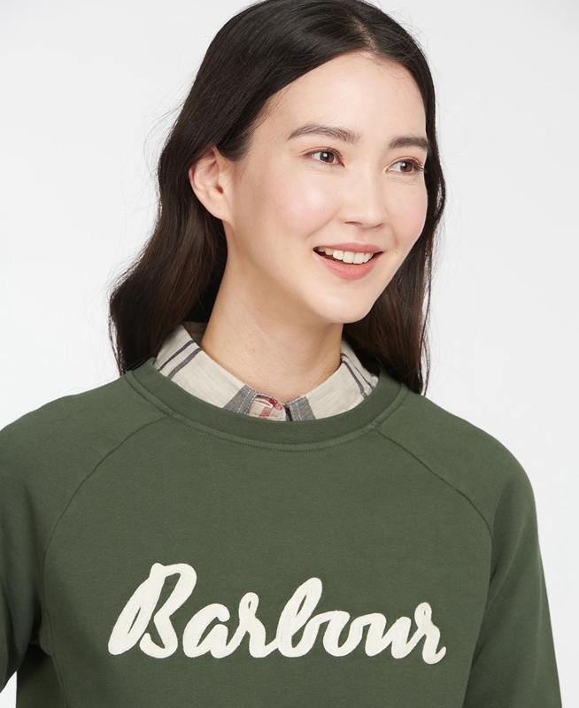 Women's Barbour Sweatshirt Otterburn Sweatshirts Olive | SZMJ-25467
