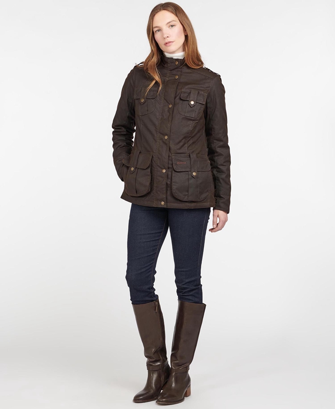 Women's Barbour Winter Defence Waxed Jackets Brown | ISNC-61240