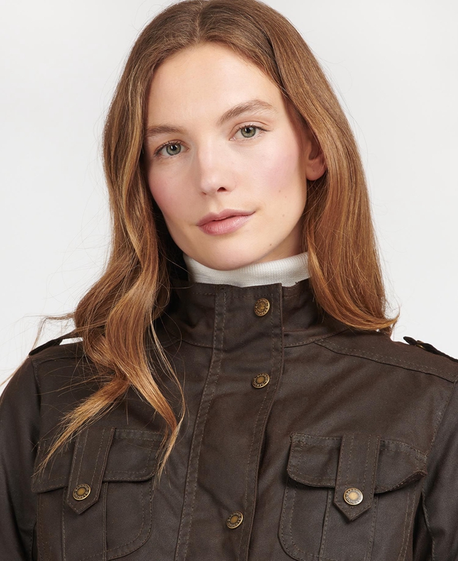 Women's Barbour Winter Defence Waxed Jackets Brown | ISNC-61240