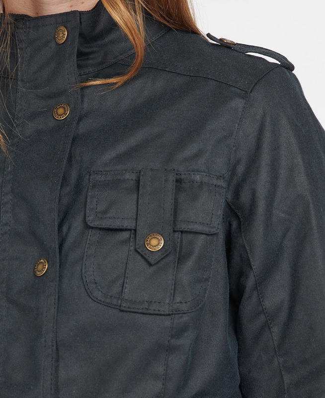 Women's Barbour Winter Defence Waxed Jackets Blue | JRKB-91375