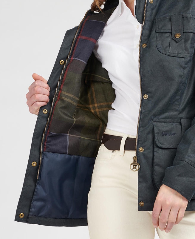 Women's Barbour Winter Defence Waxed Jackets Blue | JRKB-91375