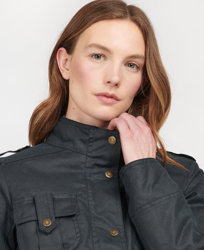 Women's Barbour Winter Defence Waxed Jackets Blue | JRKB-91375