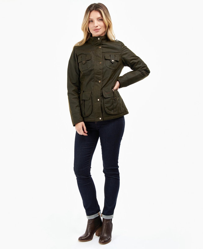 Women's Barbour Winter Defence Waxed Jackets Green | VUQI-26710
