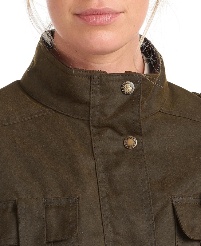 Women's Barbour Winter Defence Waxed Jackets Green | VUQI-26710