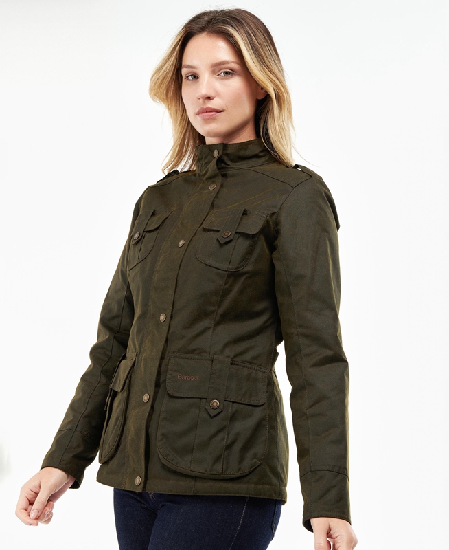 Women's Barbour Winter Defence Waxed Jackets Green | VUQI-26710