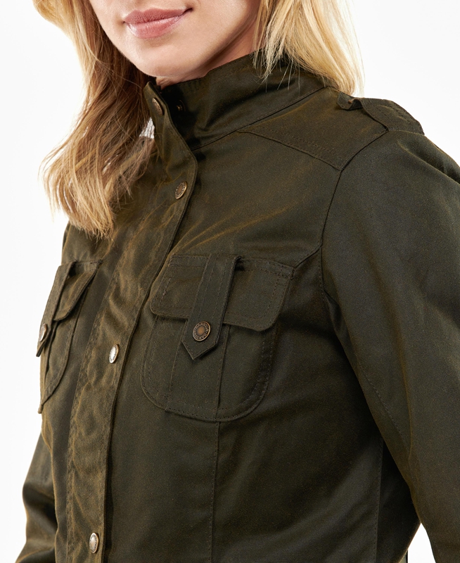 Women's Barbour Winter Defence Waxed Jackets Green | VUQI-26710